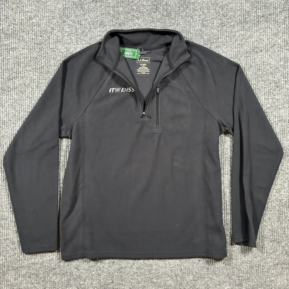 L.L.Bean Mens Quarter Zip Pullover Sweatshirt Medium Black ITW EHS Logo NWT